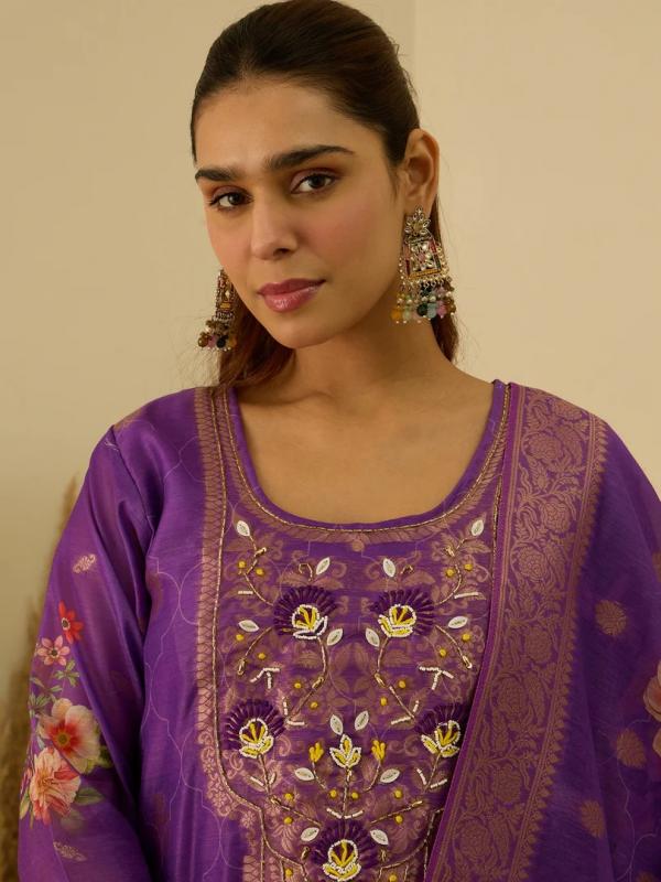 VP 9727 P Silk Blend Embroidered Straight Kurta Set with Trousers & Dupatta